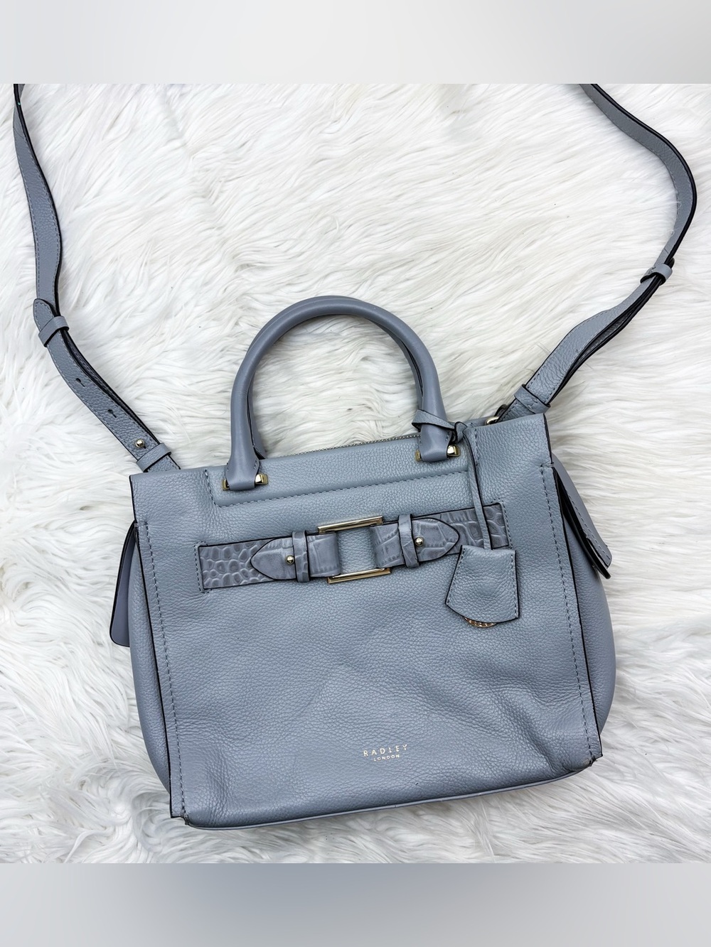 Radley London Agnes Street Medium Leather Crossbody Satchel Bag Light Blue Grey